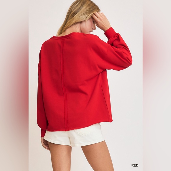 NWT Umgee Red Christmas Tree Sequin Terry Sweatshirt - Picture 5 of 5